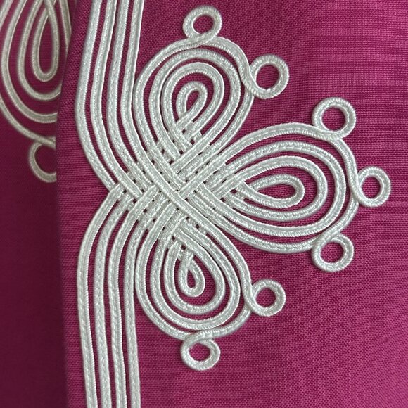 Kasper Bright Pink White Linen Blend Embroidered Scroll Jacket and Shell Outfit - Picture 6 of 12